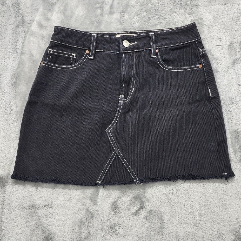 PACSUN Skirt Womens 25 Black Pencil Mini Raw Hem‎ Cut Off Cotton Denim Casual